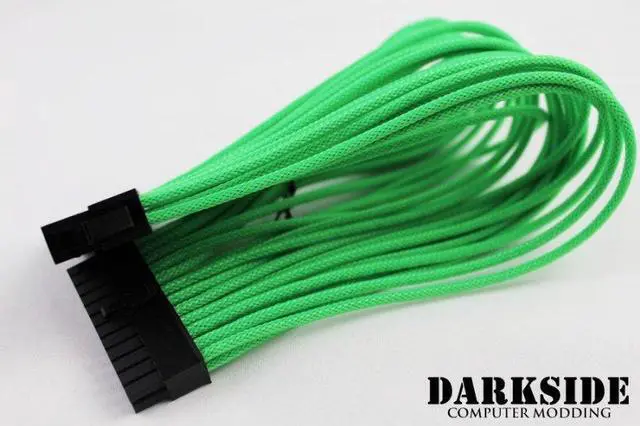 Alt view image 6 of 6 - Darkside 24-Pin ATX 12" (30cm) HSL Single Braid Extension Cable - Green UV (DS-0239)