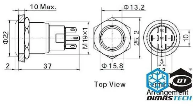 Alt view image 5 of 7 - DimasTech® 19mm Vandal Resistant "Latching" Bulgin Switch - Black Housing - Red LED (PD040)