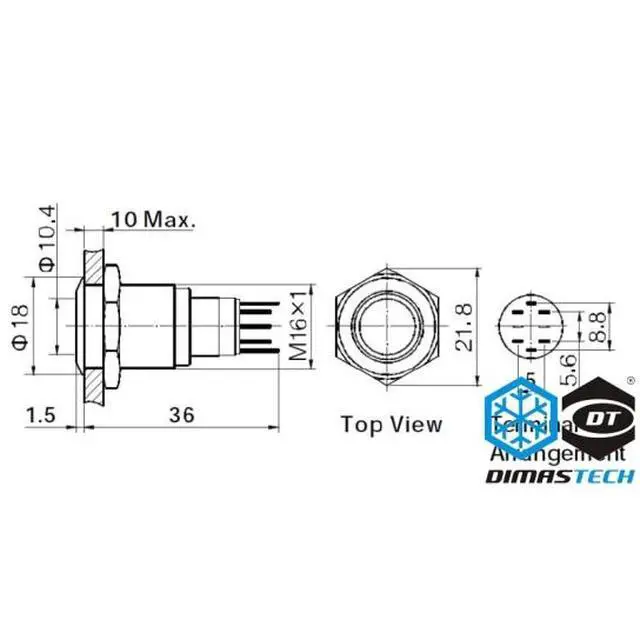 Alt view image 6 of 7 - DimasTech® 16mm Vandal Resistant "Latching" Bulgin Switch - Black Housing - Green LED (PD026)