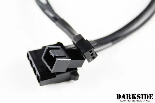 Alt view image 5 of 5 - DarkSide 4-PIN Molex + RPM Wire to 3-PIN Fan Conversion Cable - 30cm Jet Black Sleeved (DS-0525)
