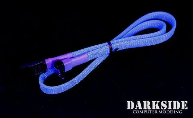 Alt view image 3 of 7 - Darkside 60cm (24") SATA 3.0 180° to 90° Data Cable with Latch - UV Blue (DS-0098)