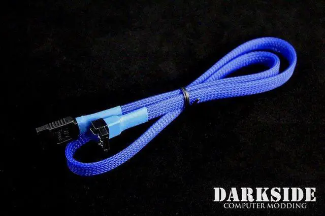 Alt view image 4 of 7 - Darkside 60cm (24") SATA 3.0 180° to 90° Data Cable with Latch - UV Blue (DS-0098)