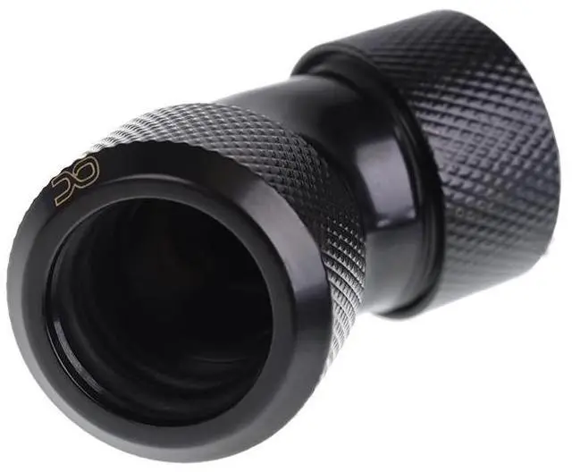 Alt view image 8 of 12 - Alphacool Eiszapfen 16mm HardTube Compression Fitting 45° L-connector for Plexi- Brass Tubes - Knurled - Deep Black (17405)