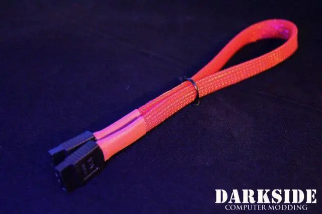 Alt view image 6 of 6 - Darkside 30cm (12") SATA 3.0 180° to 180° Data Cable with Latch - Red UV (DS-0145)