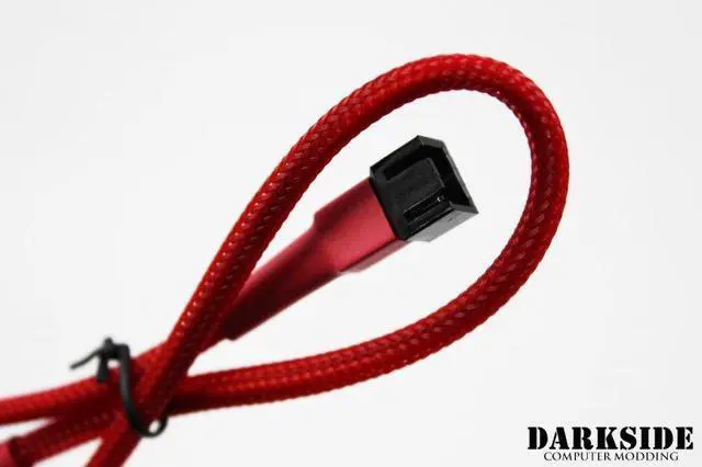 Alt view image 2 of 2 - Darkside 3-Pin 40cm (16") M/F Fan Sleeved Cable - Red UV (DS-0246)