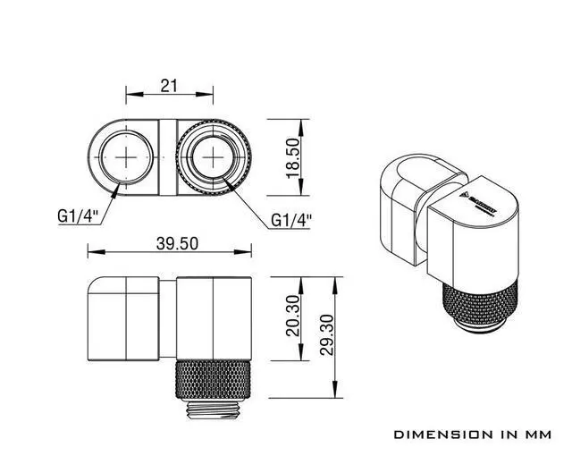 Alt view image 2 of 7 - Barrow G1/4" 360° Rotary 21mm Offset Adapter Fitting - Silver (TX360PX-21-Silver)