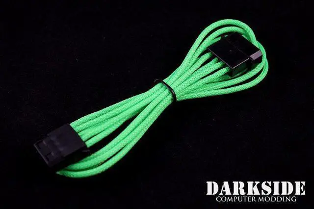 Alt view image 6 of 6 - Darkside 4-Pin MOLEX 12" (30cm) HSL Single Braid Extension Cable - Green UV (DS-0108)