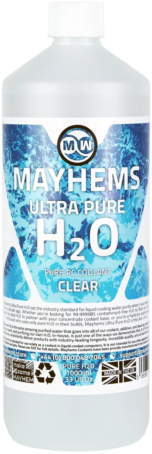 Alt view image 2 of 2 - Mayhems - PC Coolant - Ultra Pure H2O - High Purity - Low Electrical Conductivity | 1 Liter (MH2O1L)