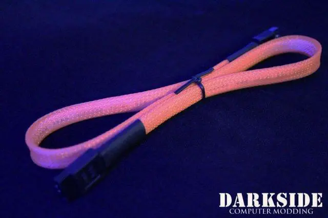 Alt view image 5 of 5 - Darkside 45cm (18") SATA 3.0 180° to 180° Data Cable with Latch - UV Orange (DS-0159)