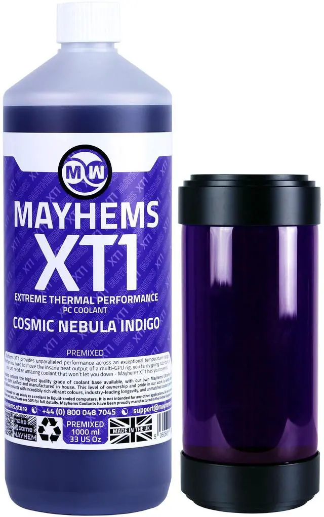 Alt view image 2 of 4 - Mayhems - PC Coolant - XT1 Premix - Thermal Performance Series - UV Fluorescent | 1 Liter - Cosmic Nebula Indigo (MXTP1LIN)