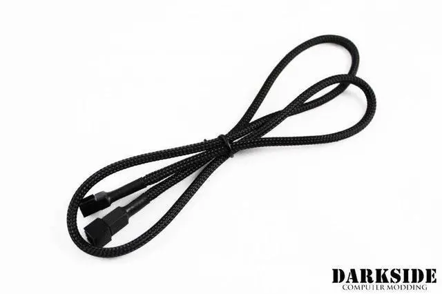 Alt view image 4 of 6 - Darkside 3-Pin 70cm (27") M/F Fan Sleeved Cable - Jet Black (DS-0519)