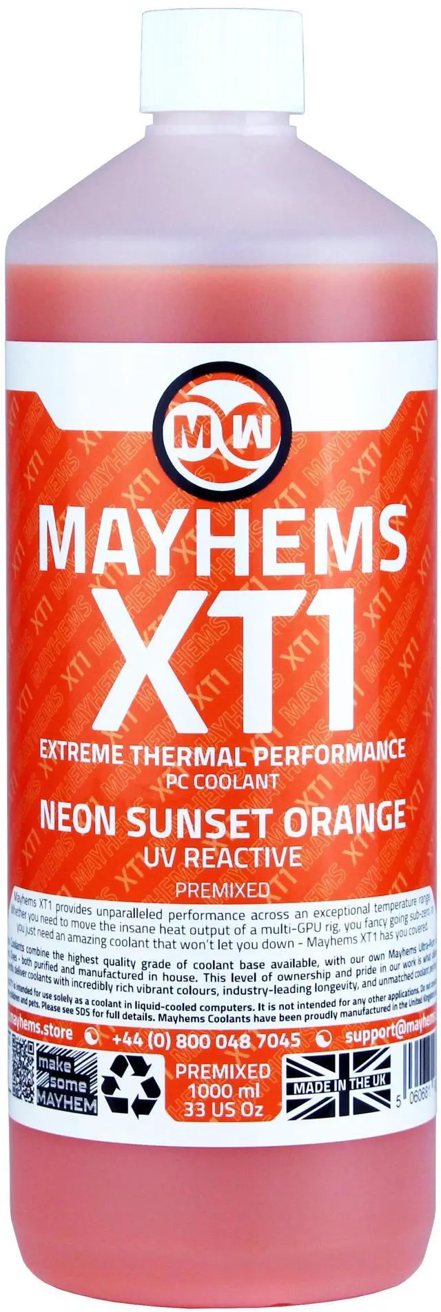 Alt view image 2 of 7 - Mayhems - PC Coolant - XT1 Premix - Thermal Performance Series - UV Fluorescent | 1 Liter - Neon Sunset Orange (MXTP1LOR)