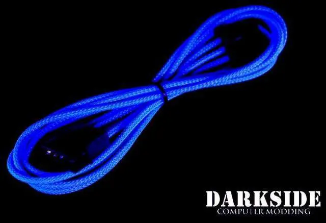 Alt view image 6 of 6 - Darkside 4-Pin MOLEX 12" (30cm) HSL Single Braid Extension Cable - Blue UV (DS-0109)