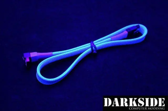 Alt view image 5 of 6 - Darkside 45cm (18") SATA 3.0 180° to 90° Data Cable with Latch - Blue UV (DS-0082)