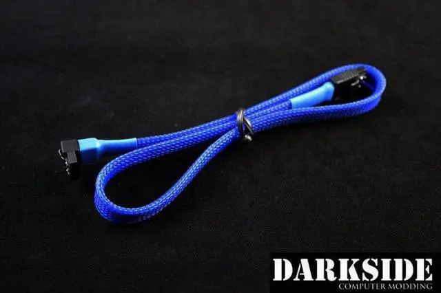 Alt view image 6 of 6 - Darkside 45cm (18") SATA 3.0 180° to 90° Data Cable with Latch - Blue UV (DS-0082)