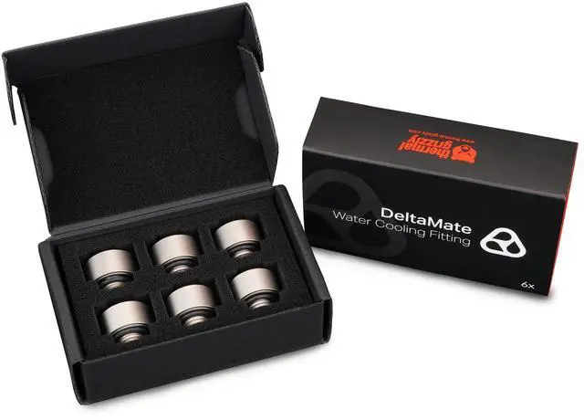 Alt view image 6 of 7 - Thermal Grizzly DeltaMate 10mm Male to Female Extender Fitting - MF10 - Matt Nickel - 6 Pack, G1/4, Brass (TG-DM-FIT-6206)