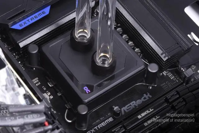 Alt view image 6 of 8 - Alphacool Eisblock XPX Aurora Edge - Full Brass Black Digital RGB CPU Water Block, G1/4, Nickel Plated Copper (13082)