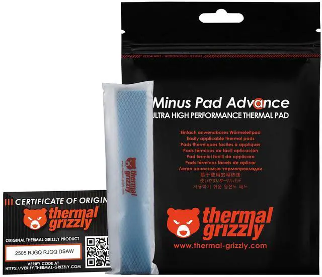 Alt view image 20 of 20 - Thermal Grizzly TG-MP-A-120-20-05-4 Minus Pad Advance 120x20x0.5mm, Non-Conductive, High Thermal Conductivity & Compressibility for SSDs, GPUs & Electronics 4-Pack