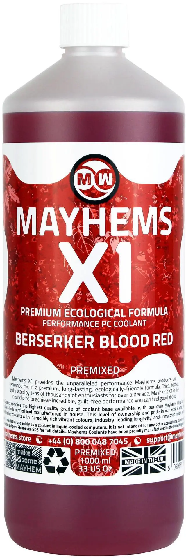 Alt view image 5 of 6 - Mayhems - PC Coolant - X1 Premix - Eco Friendly Series | 1 Liter - Berserker Blood Red (MX1P1LBR)