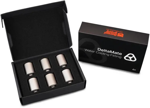Alt view image 7 of 7 - Thermal Grizzly DeltaMate 28mm Male to Female Extender Fitting - MF28 - Matt Nickel - 6 Pack, G1/4, Brass (TG-DM-FIT-6208)