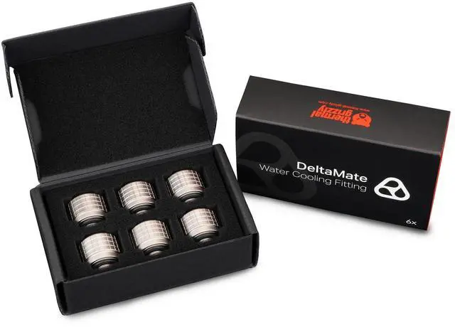 Alt view image 6 of 7 - Thermal Grizzly DeltaMate 14mm HardTube Compression Fitting - HT14 - Matt Nickel - 6 Pack, G1/4, Brass (TG-DM-FIT-6214)