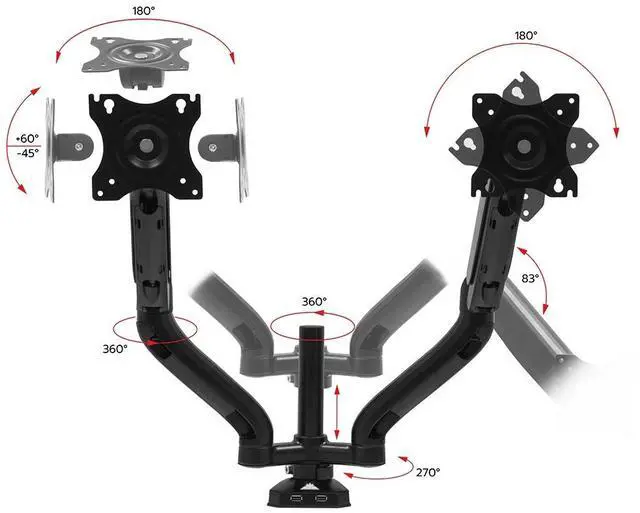 Alt view image 3 of 7 - Phobya Dual monitor arm with gas spring - 17"-34" monitor incl. 2x3.0 USB hub (AEMNT00057A)