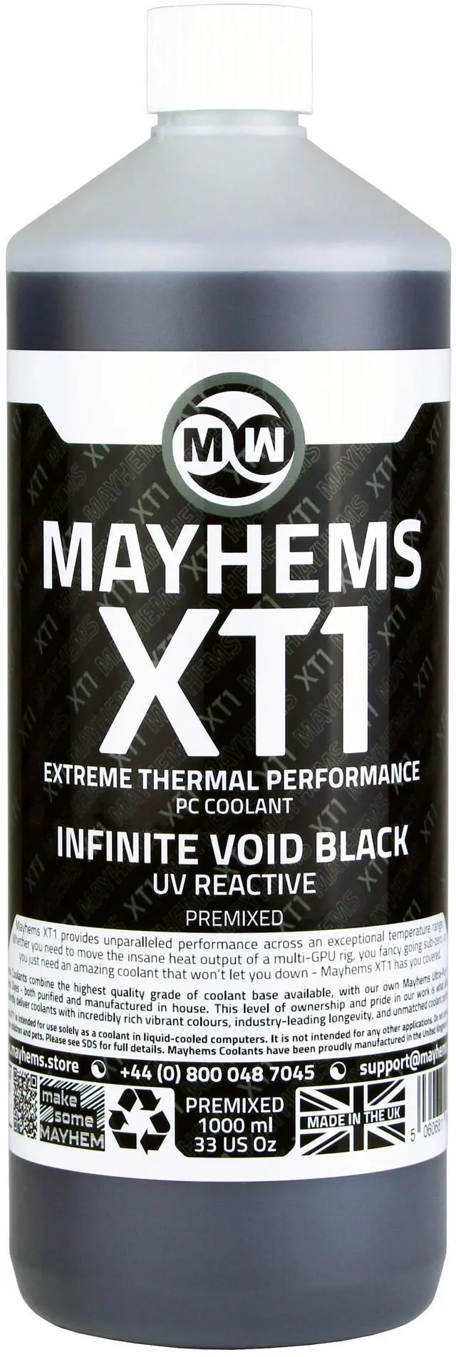Alt view image 2 of 7 - Mayhems - PC Coolant - XT1 Premix - Thermal Performance Series - UV Fluorescent | 1 Liter - Infinite Void Black (MXTP1LBK)