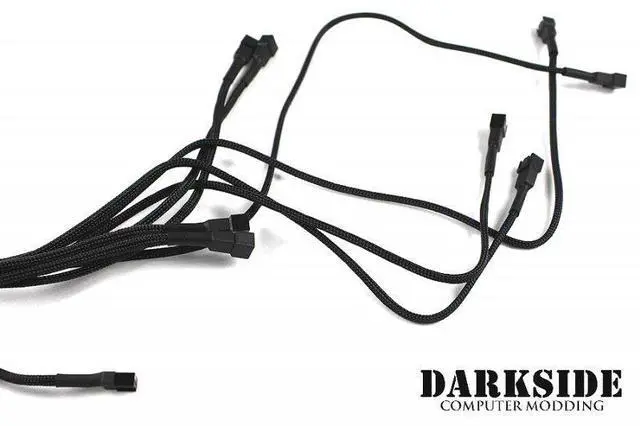 Alt view image 5 of 6 - Darkside 3-pin Quad Push-Pull Radiator Fan Power Y-Cable Splitter (8x Fans) - Jet Black, 75cm (DS-0101)