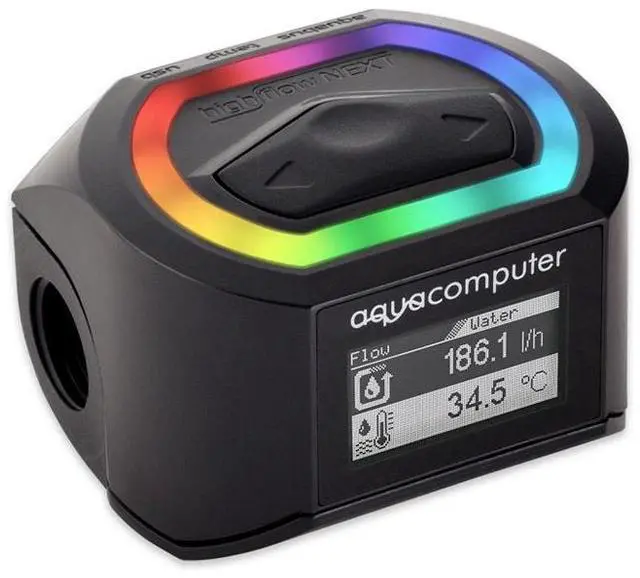 Alt view image 5 of 7 - Aquacomputer G1/4 NEXT RGBpx Flow Sensor - High Flow, Black (53293)