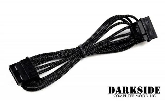 Alt view image 3 of 3 - Darkside 4-Pin MOLEX 12" (30cm) HSL Single Braid Extension Cable - Jet Black (DS-0076)