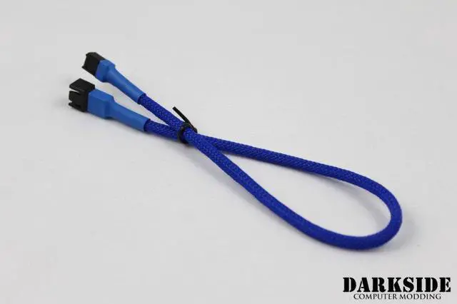Alt view image 4 of 5 - Darkside 3-Pin 30cm (12") M/F Fan Sleeved Cable - Dark Blue UV (DS-0244)