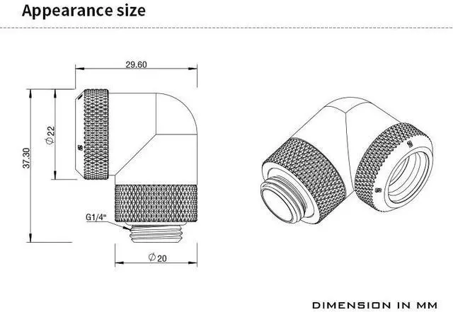Alt view image 4 of 4 - Barrow G1/4" 90 Degree Rotary Multi-Link Adapter - 14mm OD Rigid Tube - Black (TWT90KND-K14)