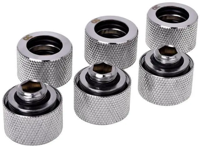 Alt view image 10 of 12 - Alphacool HT G1/4" Compression Fitting for Plexi (Acrylic) / Brass Hard Tubes, 16mm OD, Chrome, 6-pack