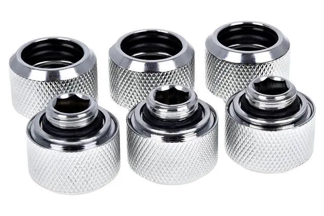 Alt view image 9 of 11 - Alphacool Eiszapfen G1/4" HardTube Compression Fitting for Plexi (Acrylic) / Brass Hard Tubes, 16mm OD, Chrome, 6-pack