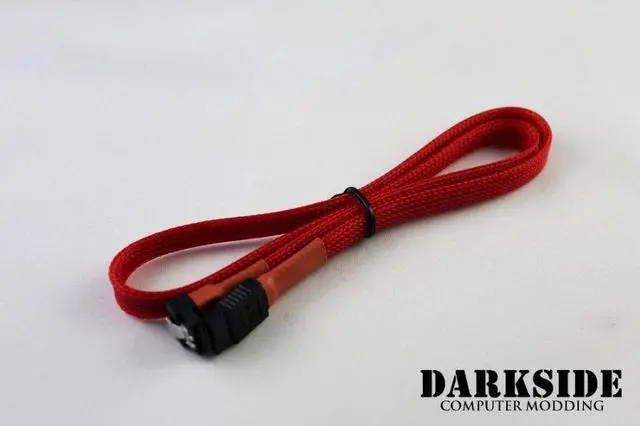 Alt view image 3 of 4 - Darkside 60cm (24") SATA 3.0 180° to 90° Data Cable with Latch - UV Red (DS-0084)