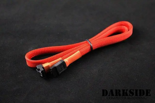 Alt view image 4 of 4 - Darkside 60cm (24") SATA 3.0 180° to 90° Data Cable with Latch - UV Red (DS-0084)