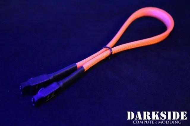 Alt view image 6 of 6 - Darkside 30cm (12") SATA 3.0 180° to 180° Data Cable with Latch - UV Orange (DS-0150)