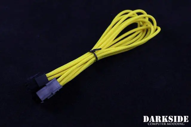Alt view image 3 of 4 - Darkside 8-Pin PCI-E 12" (30cm) HSL Single Braid Extension Cable - Yellow II UV (DS-0436)