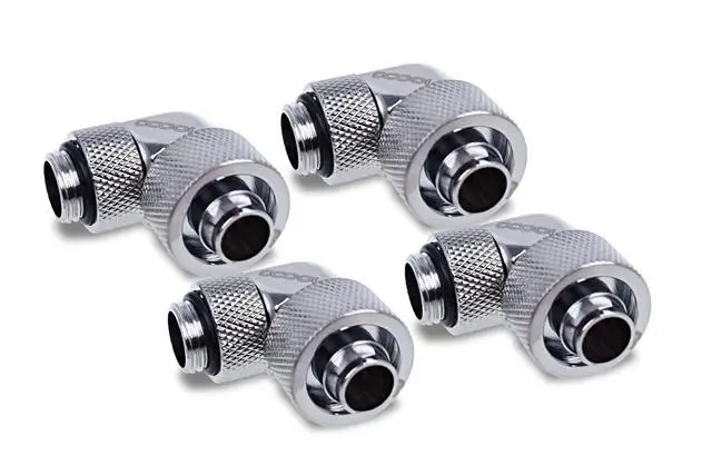Alt view image 5 of 8 - Alphacool Eiszapfen 16/10mm Compression Fitting 90 Rotatable G1/4 - Chrome - Four Pack (17614)