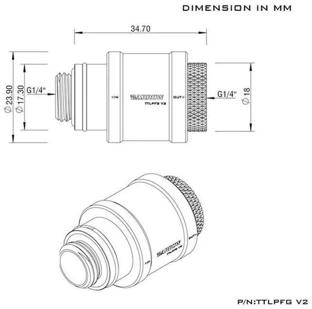 Alt view image 4 of 4 - Barrow G1/4" Male to Female Manual Inline Valve - Silver/Silver (TTLPFG-V2-Silver)