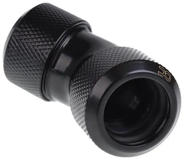 Alt view image 10 of 12 - Alphacool Eiszapfen 16mm HardTube Compression Fitting 45° L-connector for Plexi- Brass Tubes - Knurled - Deep Black (17405)