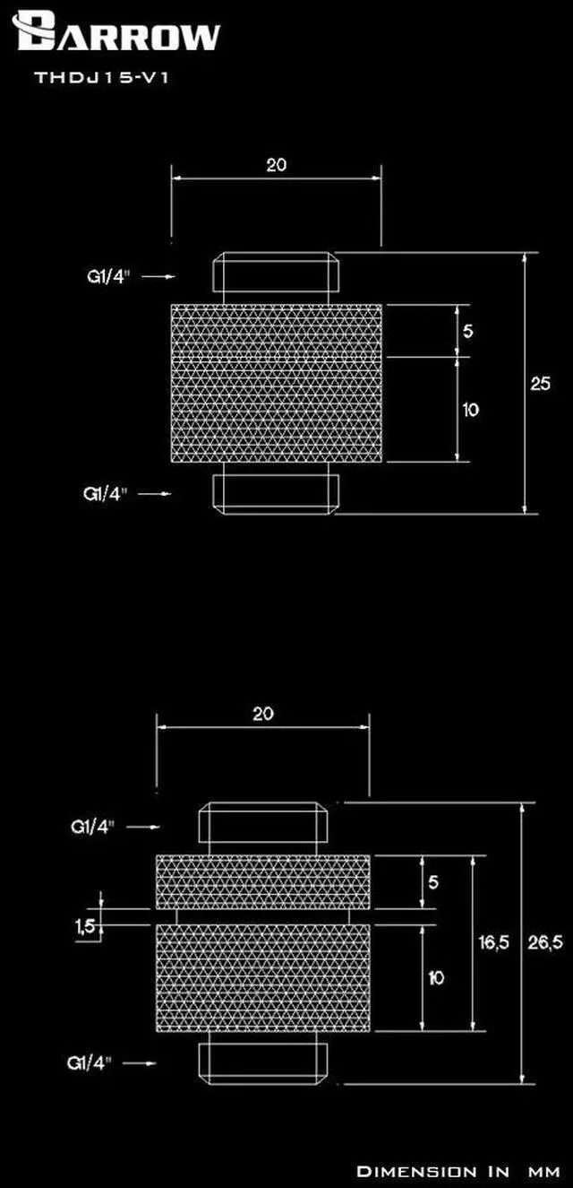 Alt view image 6 of 6 - Barrow G1/4" 15mm Male to Male Extension Fitting with Micro Adjustment - Silver (THDJ15-V1-Silver)