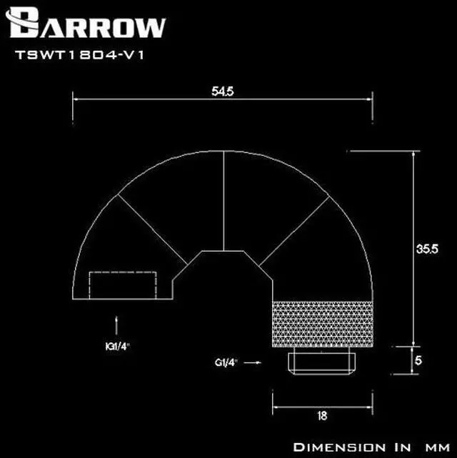 Alt view image 6 of 6 - Barrow G1/4" 180 Degree Male to Female Quad Rotary Snake Adaptor - Silver (TSWT1804-V1-Silver)