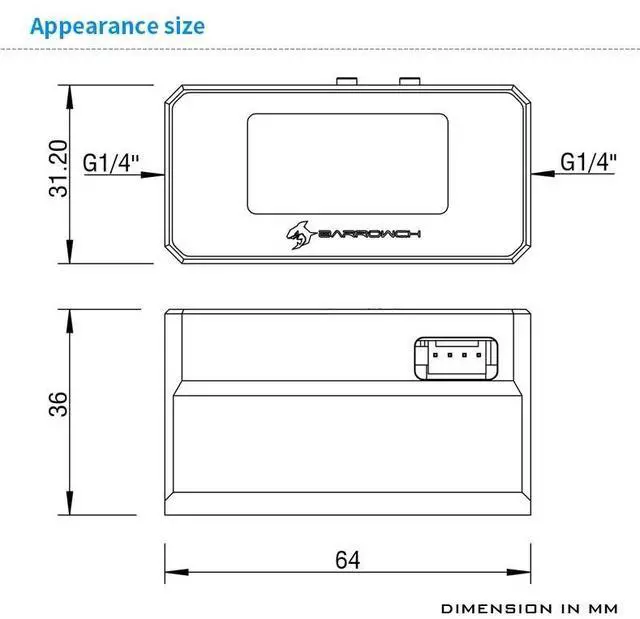 Alt view image 7 of 7 - Barrowch G1/4" OLED Display Water Temperature Sensor & Flow Meter w/ 3-Pin Shutdown - Black (FBFT08)