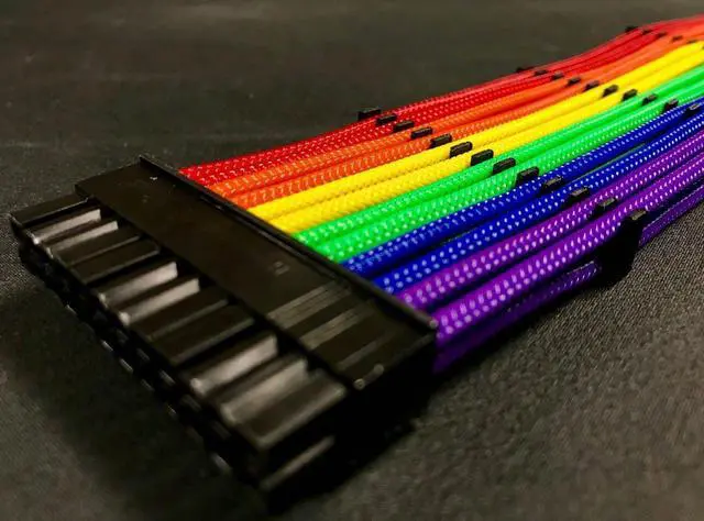 Alt view image 5 of 7 - Darkside 24-Pin ATX 12" (30cm) HSL Single Braid Extension Cable - Rainbow (DS-PRIDE)