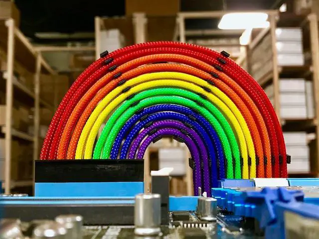 Alt view image 6 of 7 - Darkside 24-Pin ATX 12" (30cm) HSL Single Braid Extension Cable - Rainbow (DS-PRIDE)