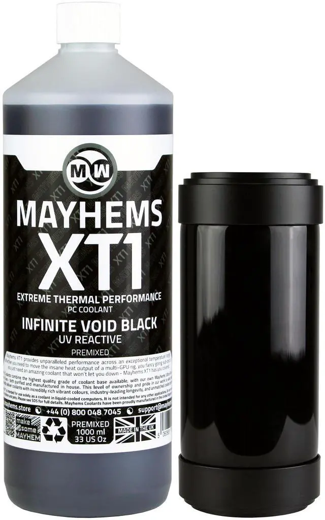 Alt view image 5 of 7 - Mayhems - PC Coolant - XT1 Premix - Thermal Performance Series - UV Fluorescent | 1 Liter - Infinite Void Black (MXTP1LBK)