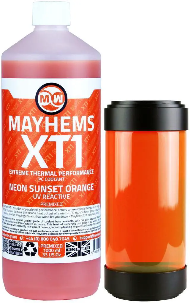 Alt view image 5 of 7 - Mayhems - PC Coolant - XT1 Premix - Thermal Performance Series - UV Fluorescent | 1 Liter - Neon Sunset Orange (MXTP1LOR)