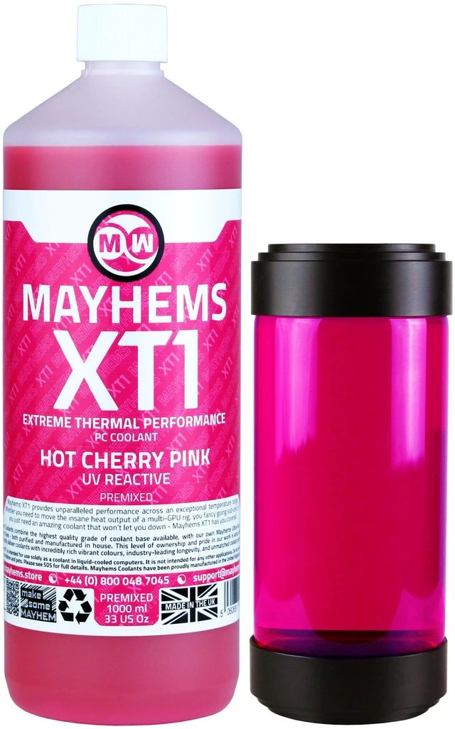 Alt view image 5 of 7 - Mayhems - PC Coolant - XT1 Premix - Thermal Performance Series - UV Fluorescent | 1 Liter - Hot Cherry Pink (MXTP1LPI)