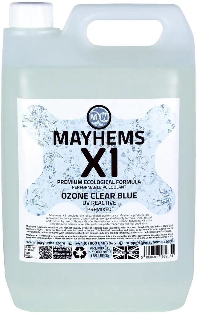 Alt view image 4 of 6 - Mayhems - PC Coolant - X1 Premix - Eco Friendly Series - UV Fluorescent | 5 Liter - Ozone Clear Blue (MX1P5LCB)